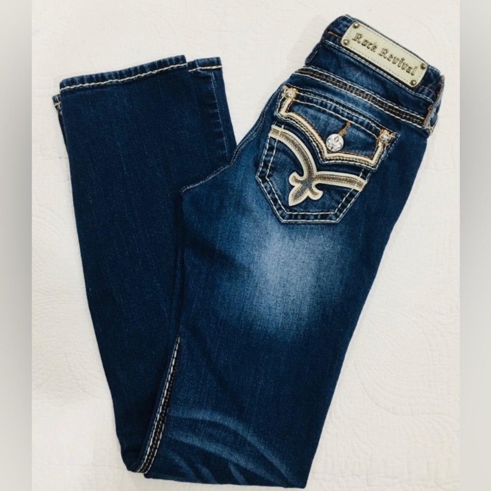 🔥 $200 NEW Rock Revival Fabiola Embellished Boot Cut Jeans Sz 28 🔥